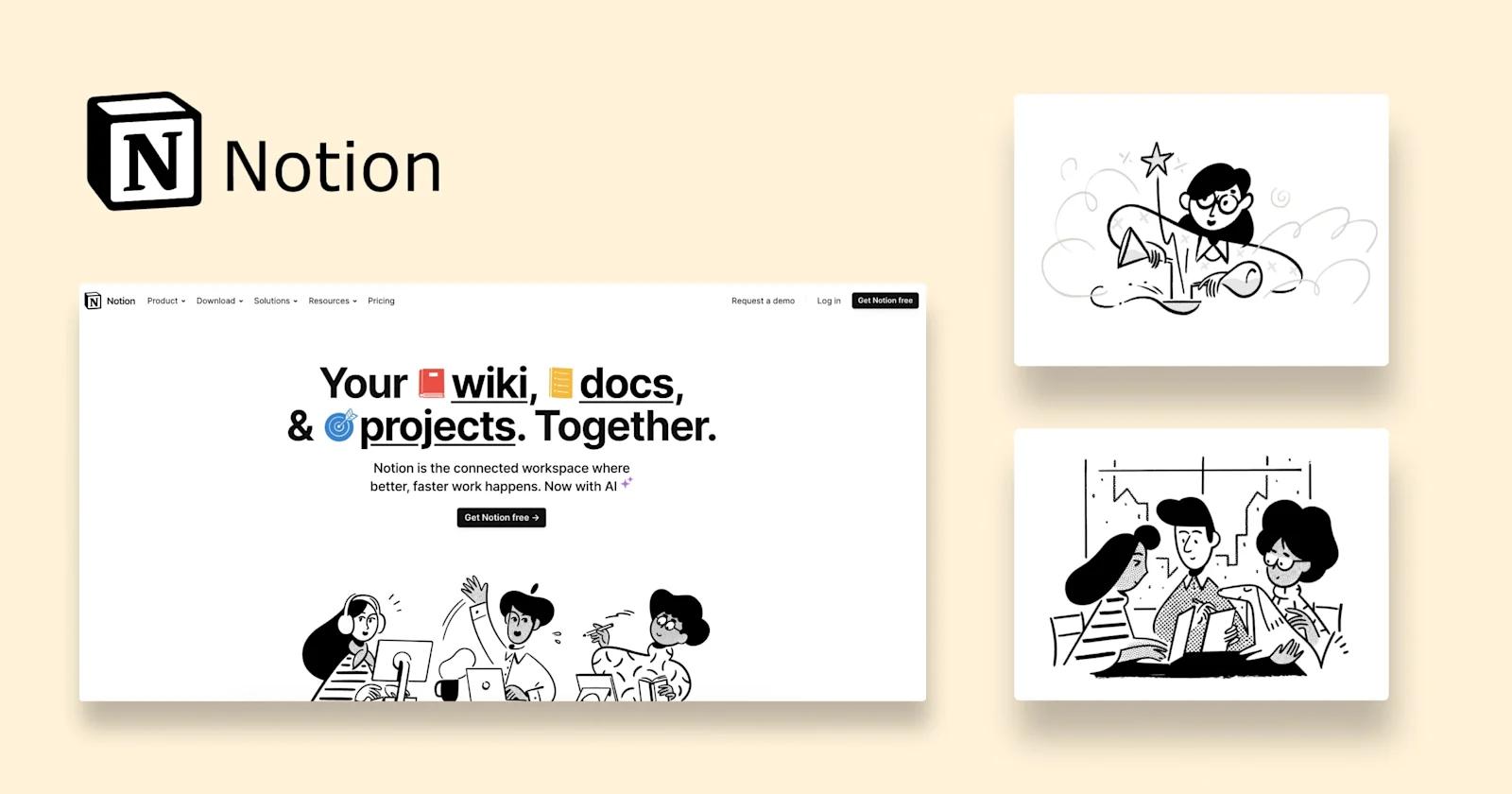 A collage of illustrations from Notion's home page.