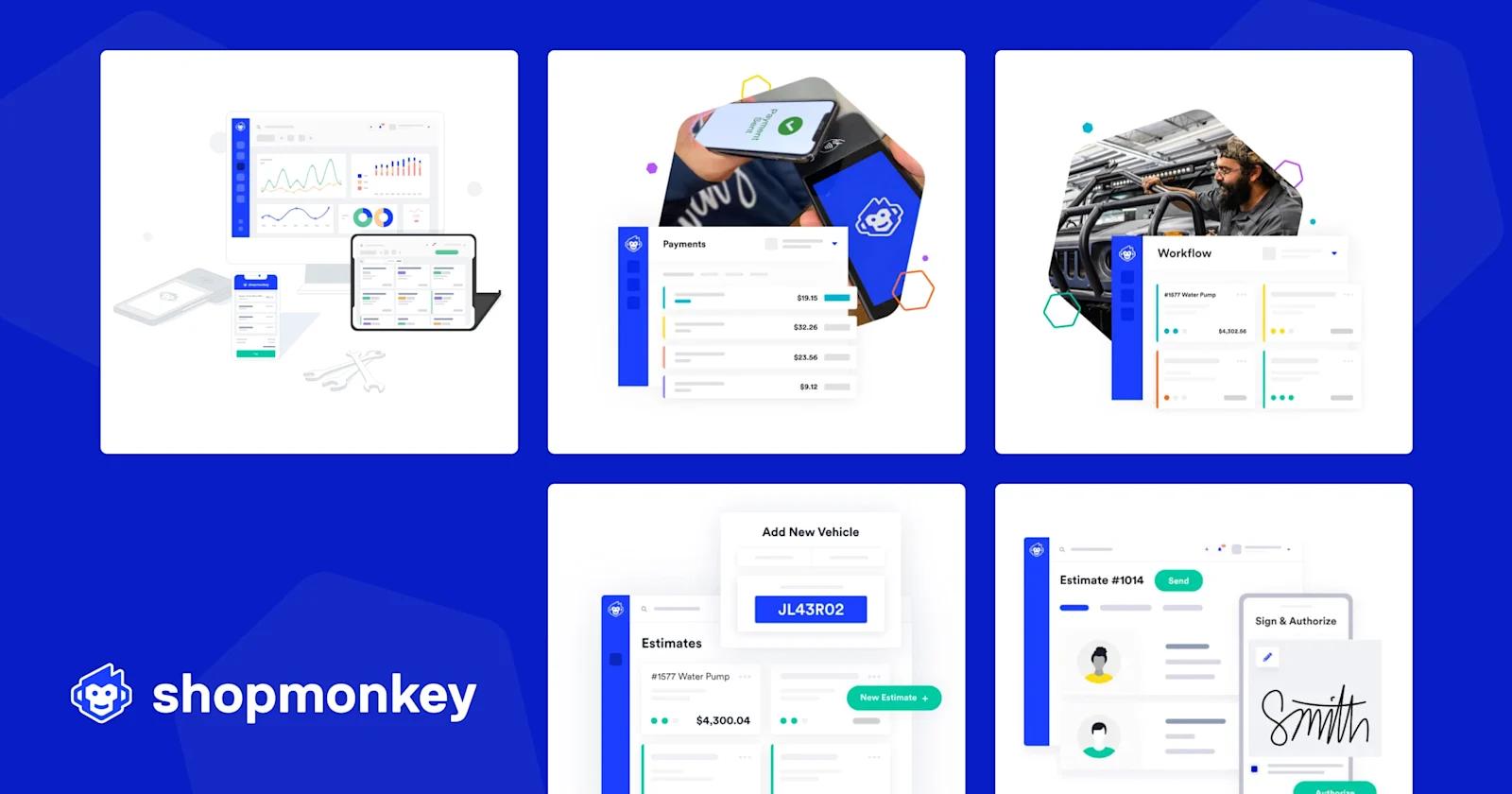 5 UI illustrations from Shopmonkey's website.