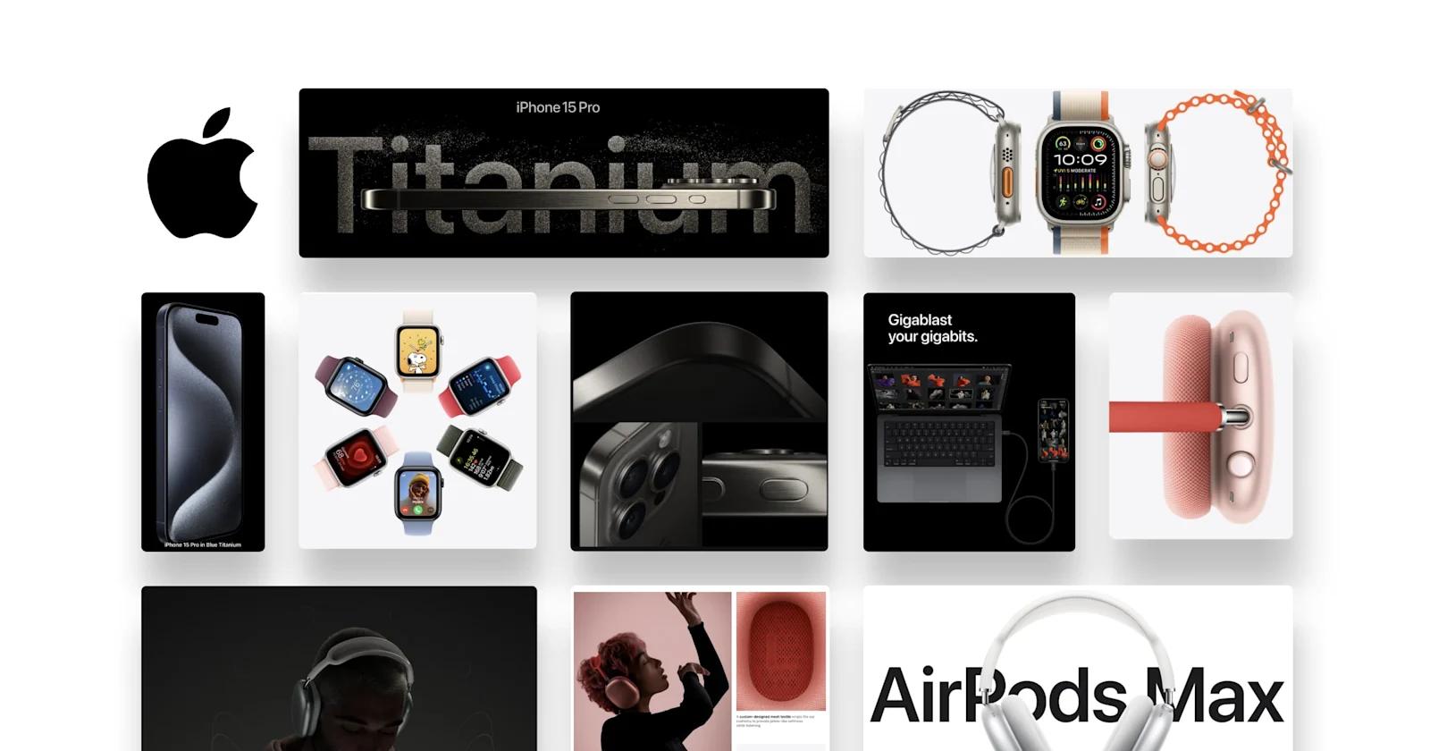 A collage of Apple product illustrations from the Apple website.