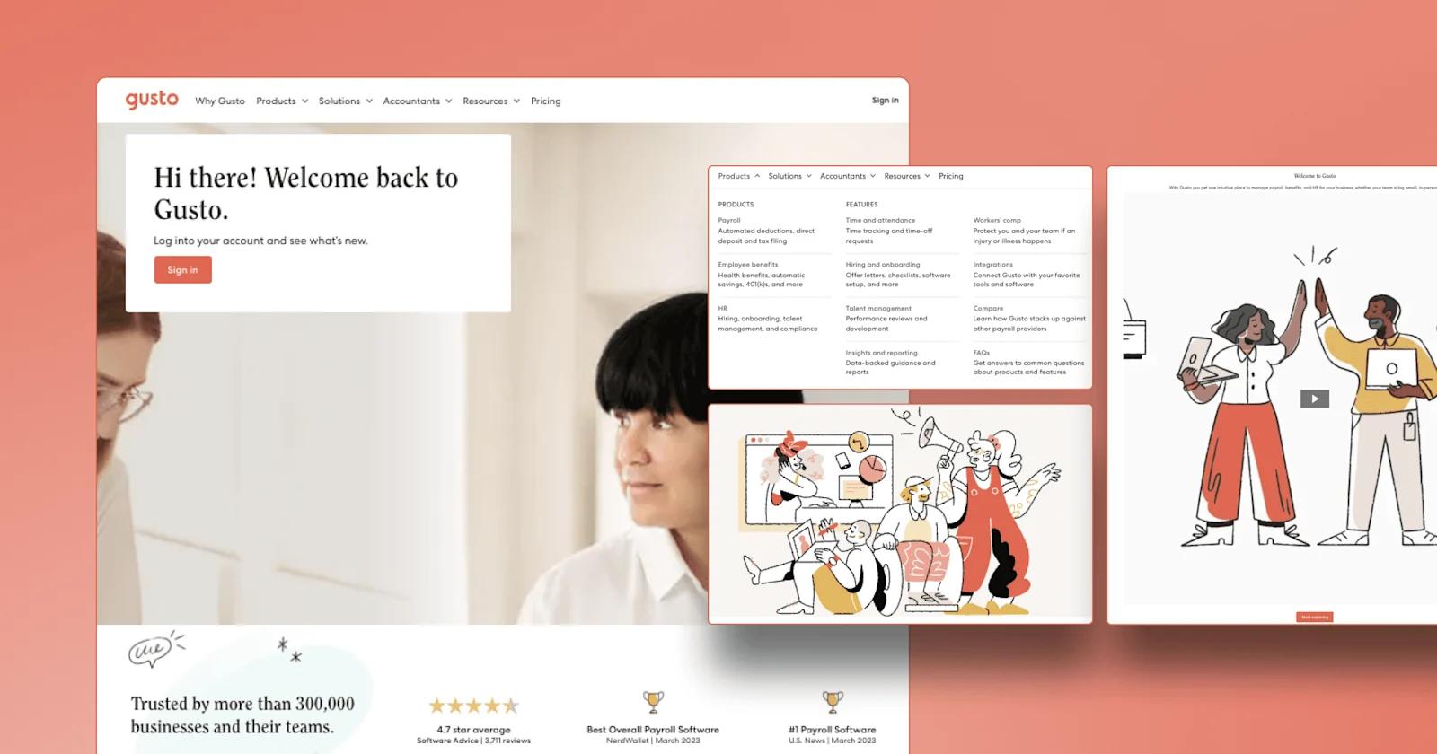 Examples of web design from Gusto.