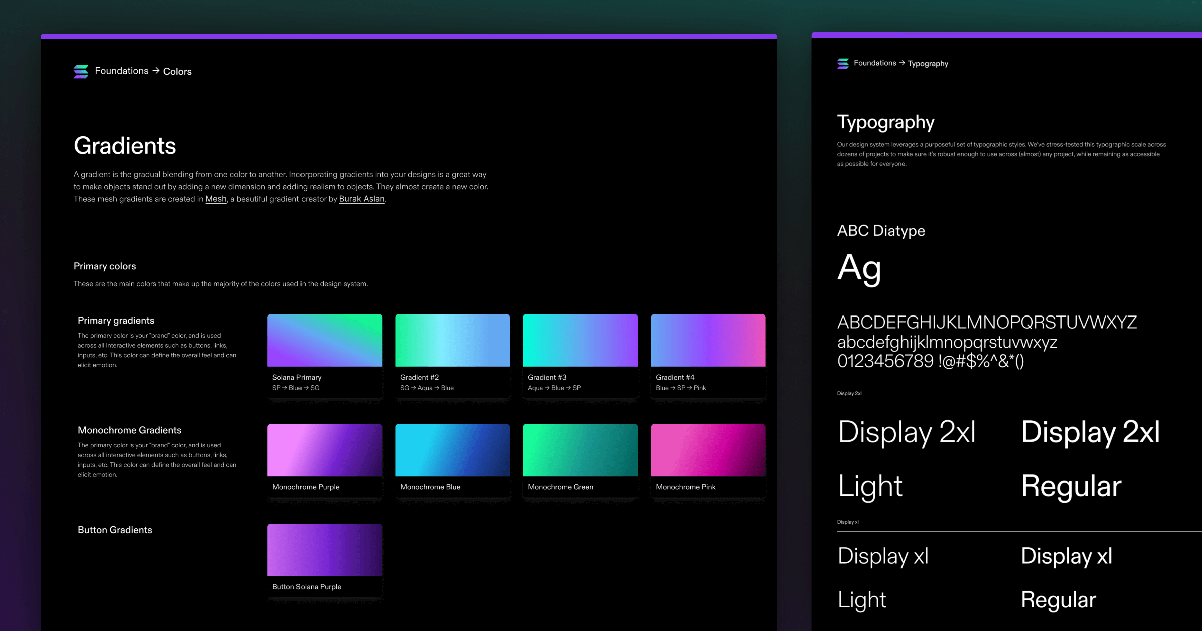 Atoms from the Solana design system.