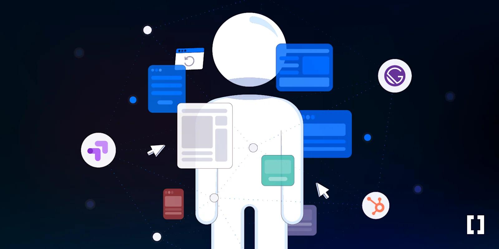 A custom image showing a person icon with floating page elements around it.