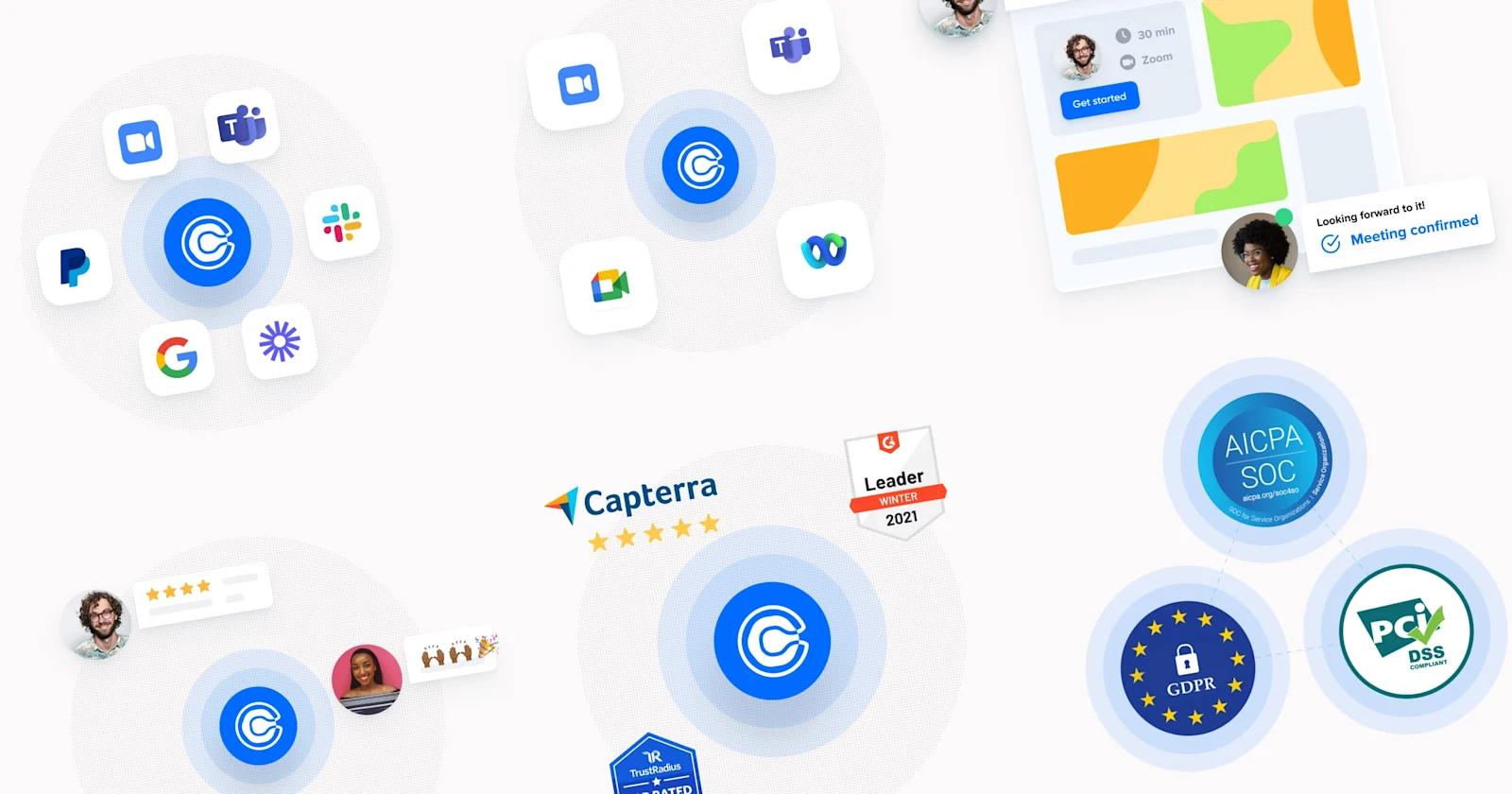 Integration and partner logo illustrations for Calendly.
