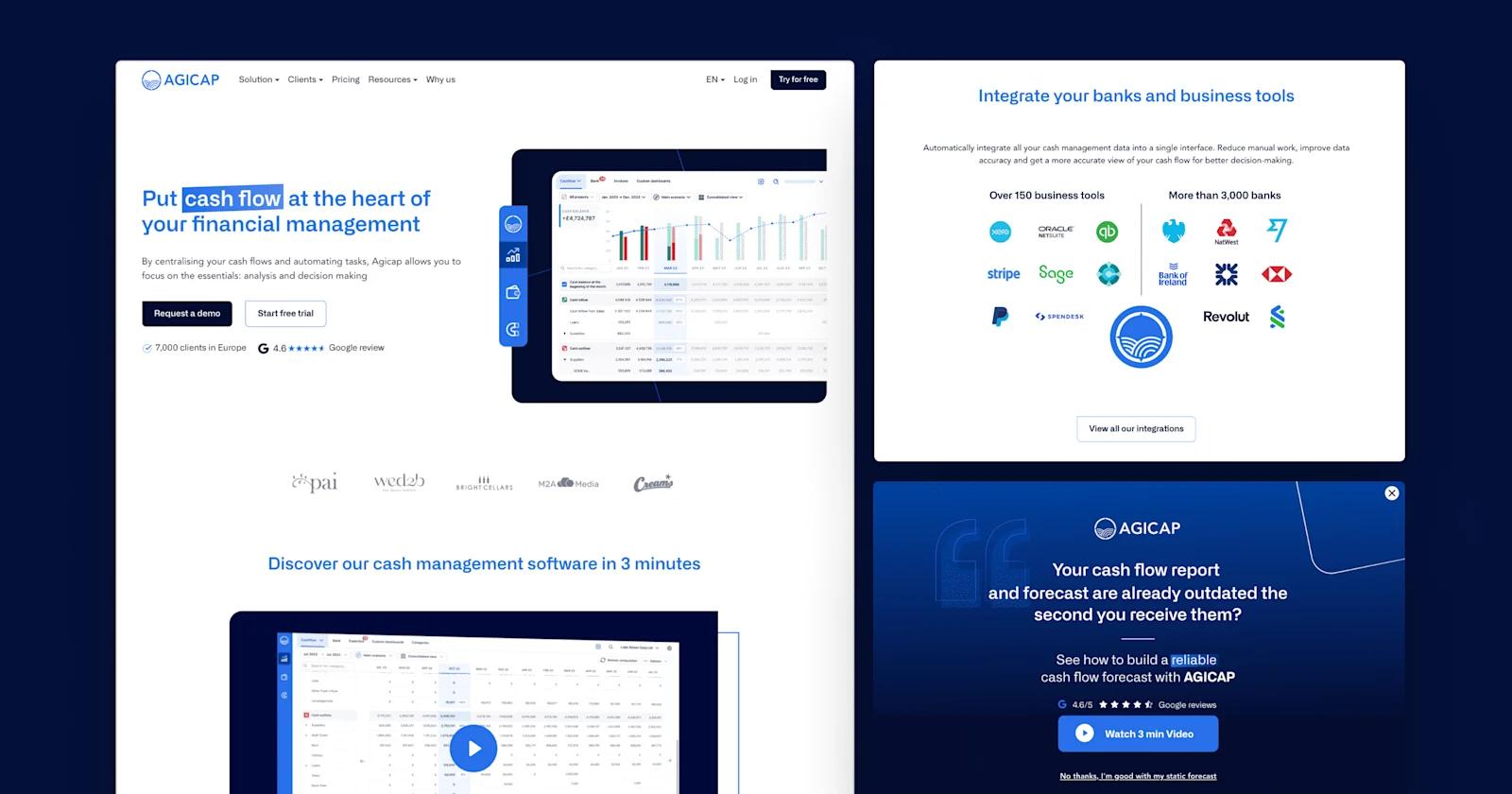 Screenshots from Agicap's homepage.