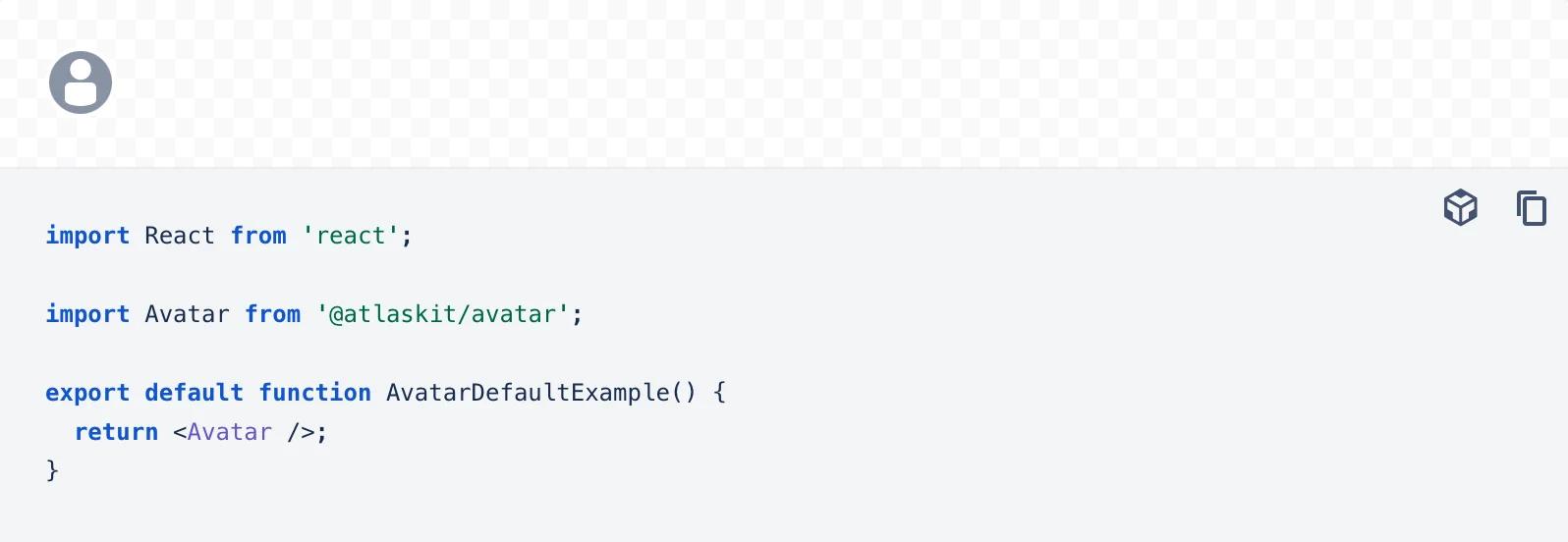 An example of a line of code used to deploy a design component from Atlassian's visual identity system.