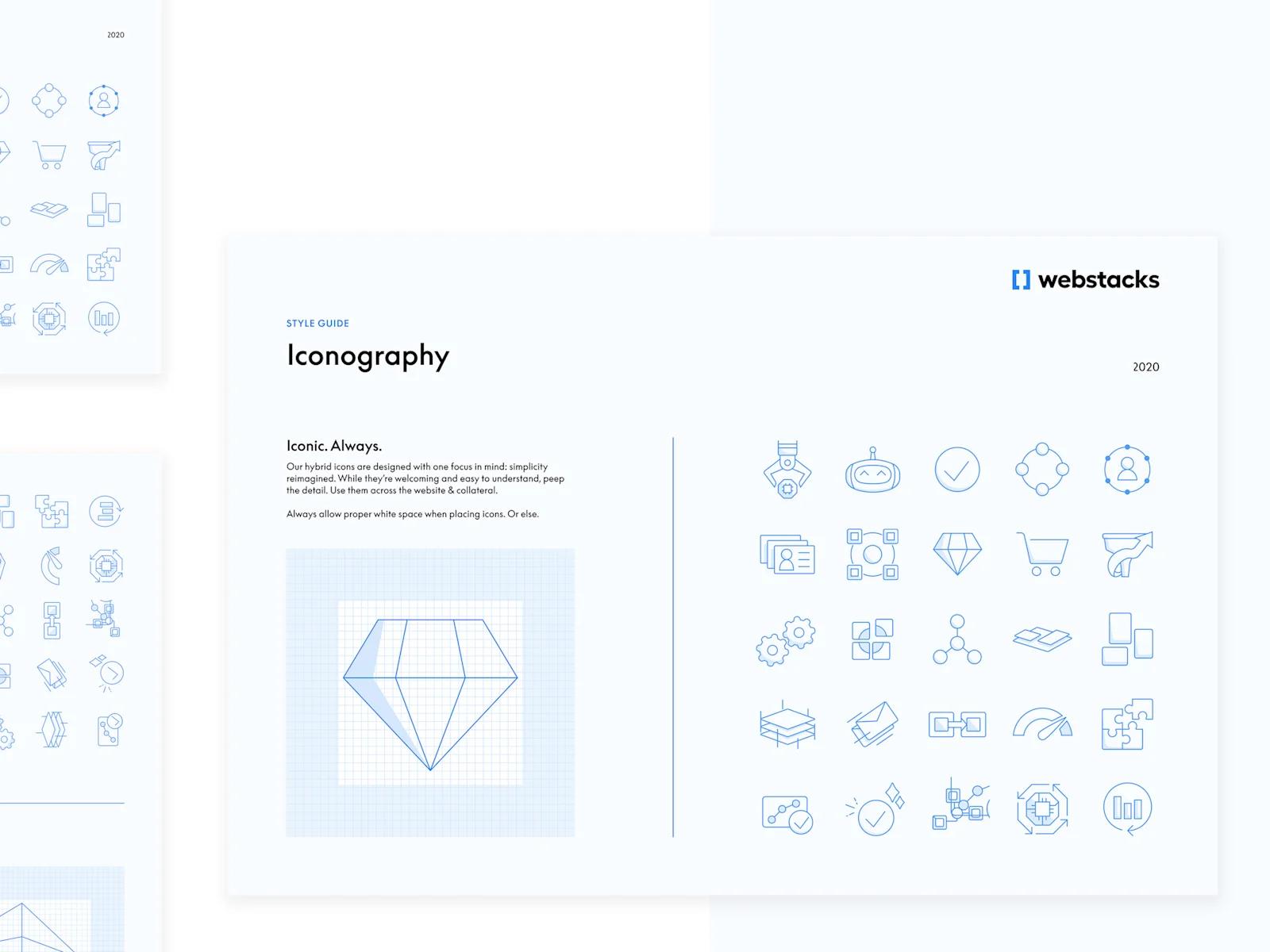 An image showing the hybrid-style iconography Webstacks used in 2020.