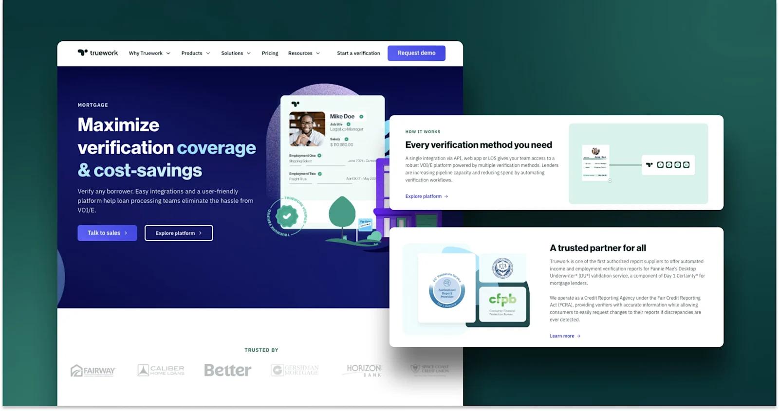 A screenshot of Truework's solutions landing page.