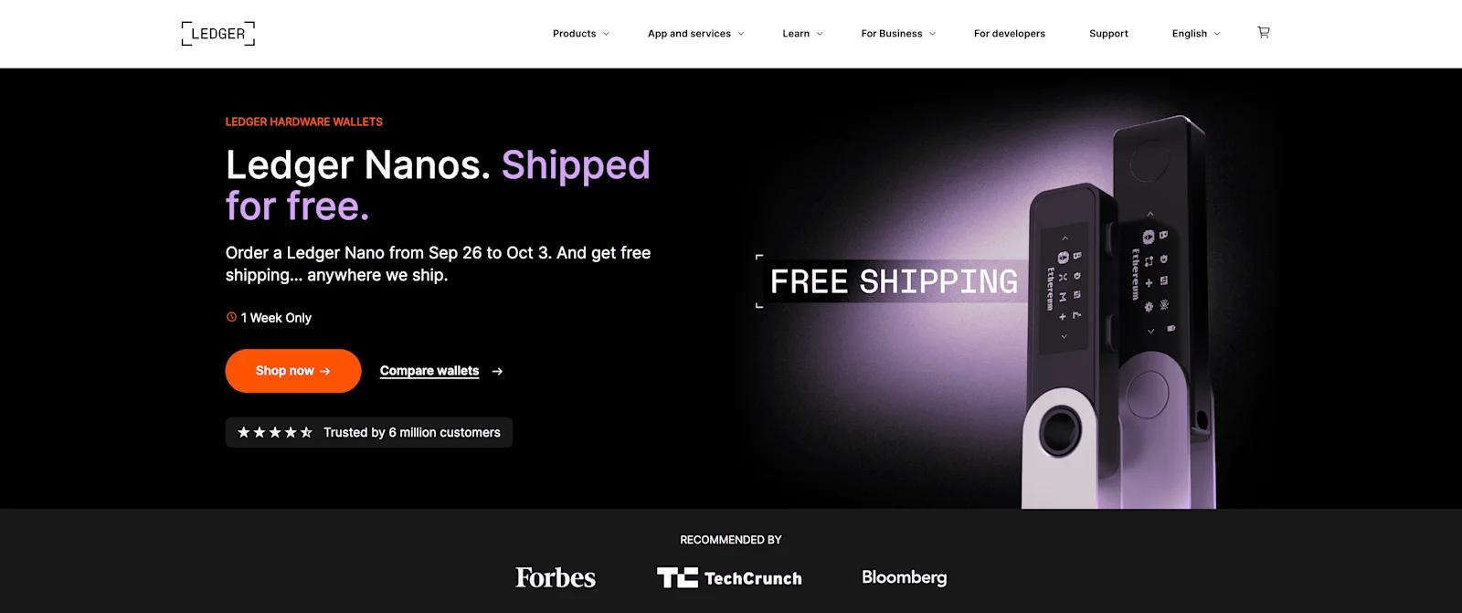 A screengrab from Ledger's homepage.