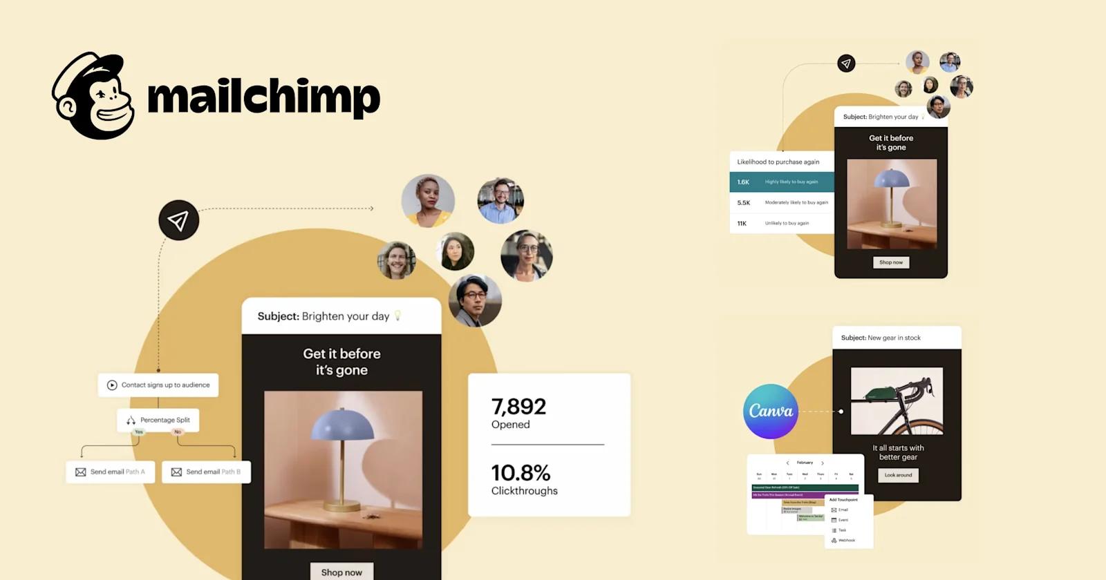 A collage of Mailchimp's web design illustrations.