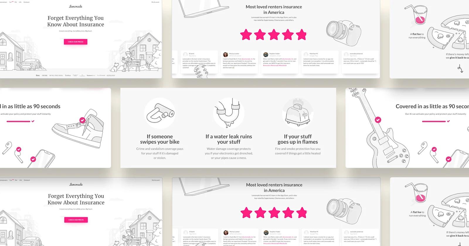 A collage of background illustrations from Lemonade's website.