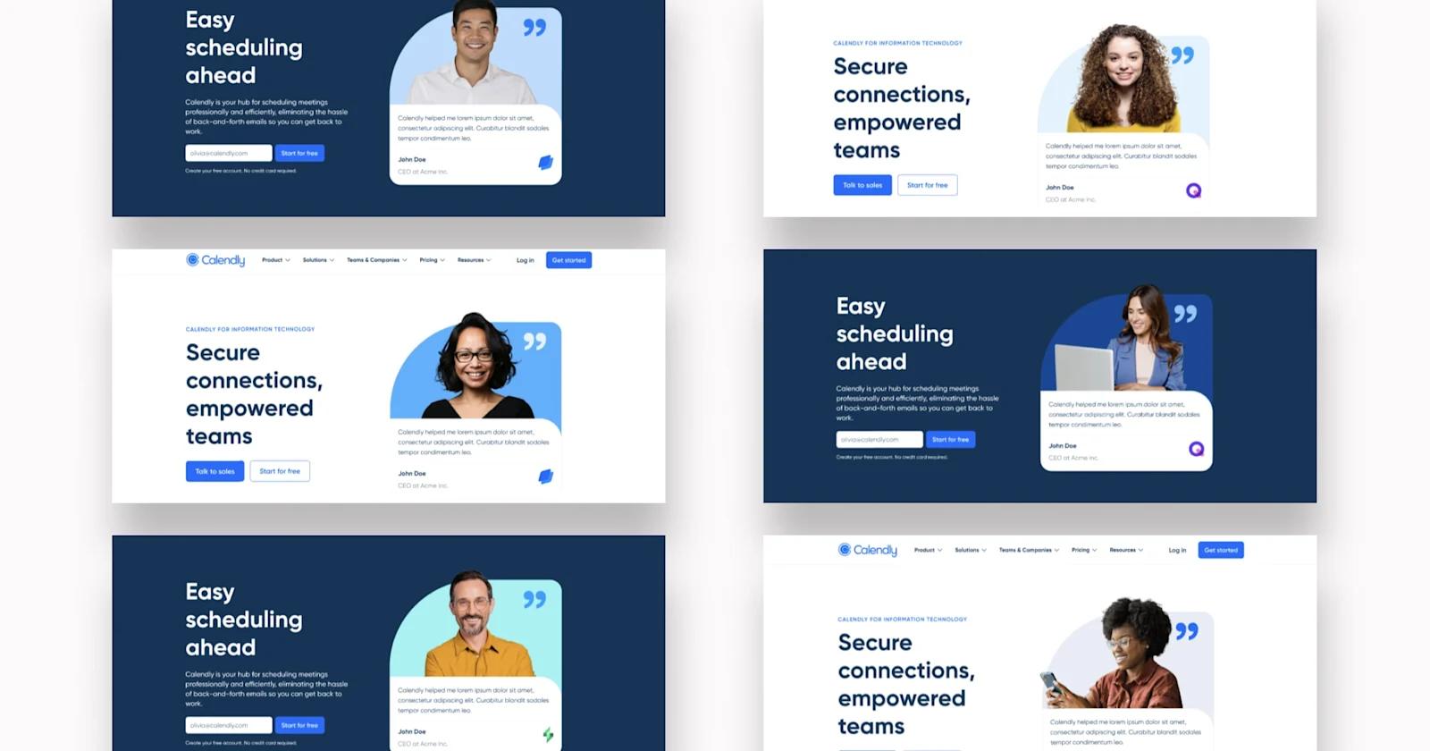 Several variations of Solutions page component illustrations.