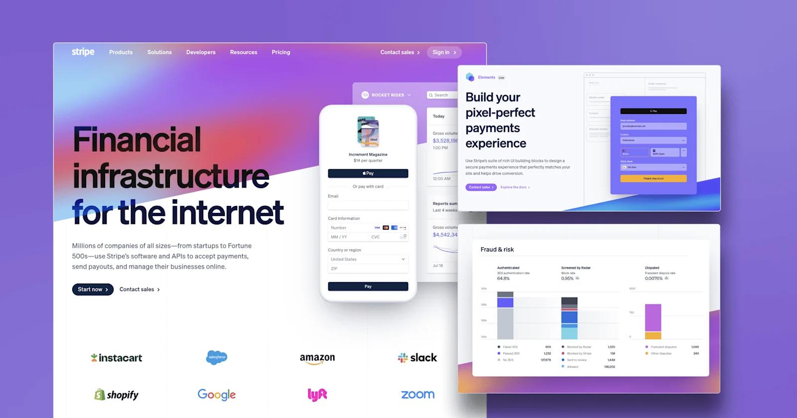 A collage of stripe web page components.