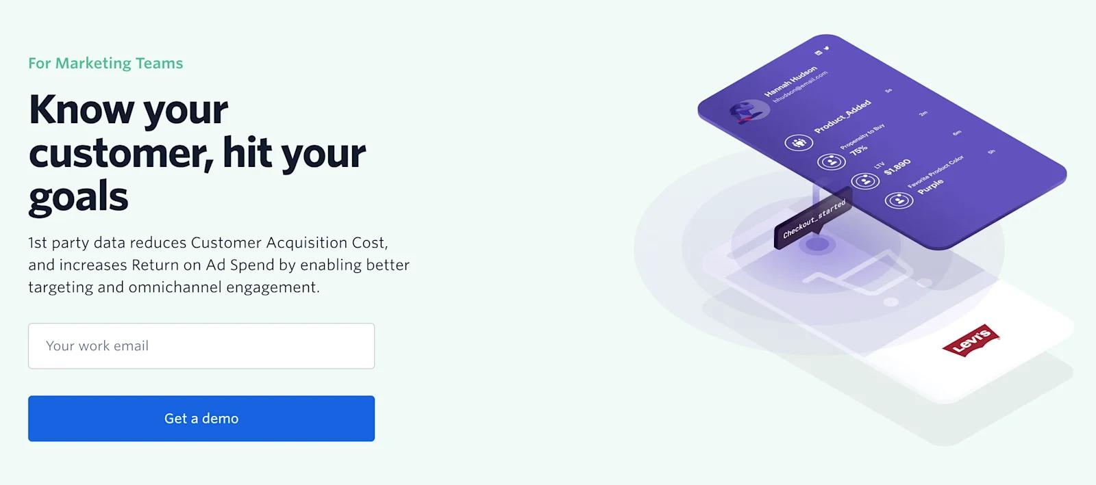 Segment's marketing page hero component with a 3D screen illustration.